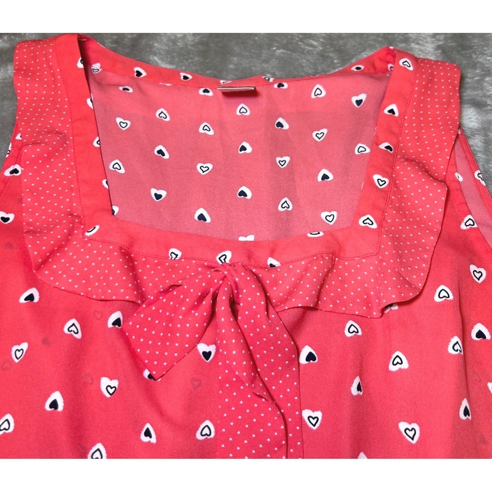 Disney Lauren Conrad Womens Size XXL Pink‎ Heart Print Sleeveless Blouse Ruffle - Picture 7 of 10